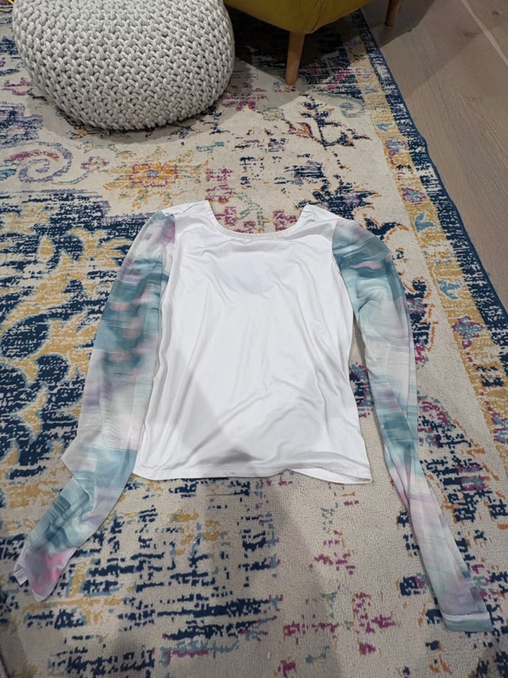 FP Movement by Free People White Top with Pastel Tie-Dye Long Sleeves